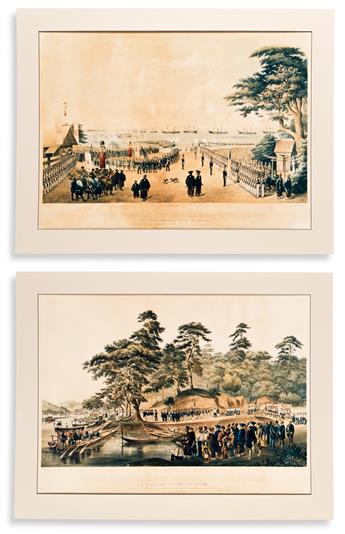 (PERRY -- ARRIVAL IN JAPAN.) [William Heine]. Group of 4 full-size photographic facsimiles of Heines 1855 large-format lithographs.